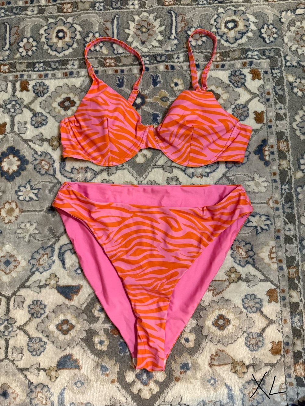 Women's Pink and Orange Zebra Print Bikini Set